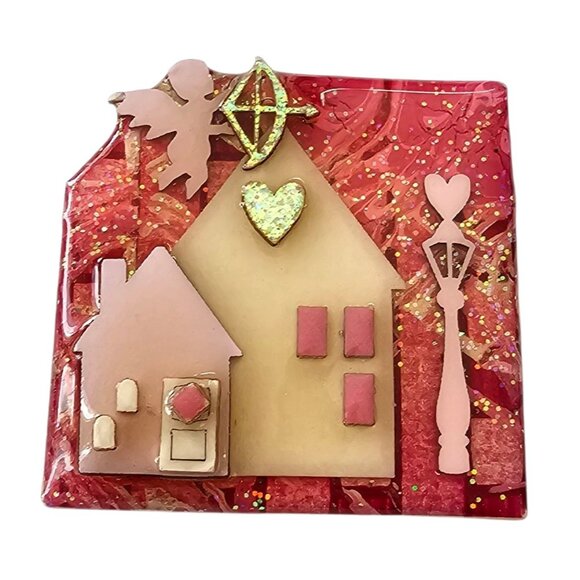 Lucinda Pink Heart Cupid Lamp Post House Pin - Picture 1 of 8